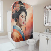 水彩美絵画しいアジアの女性の花 シャワーカーテン (インサイチュ)