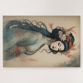 水彩美絵画しいアジアの女性の花 ジグソーパズル (横)