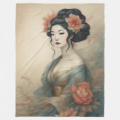水彩美絵画しいアジアの女性の花 フリースブランケット (正面)