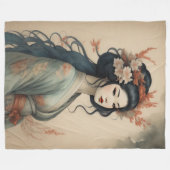 水彩美絵画しいアジアの女性の花 フリースブランケット (正面(横))