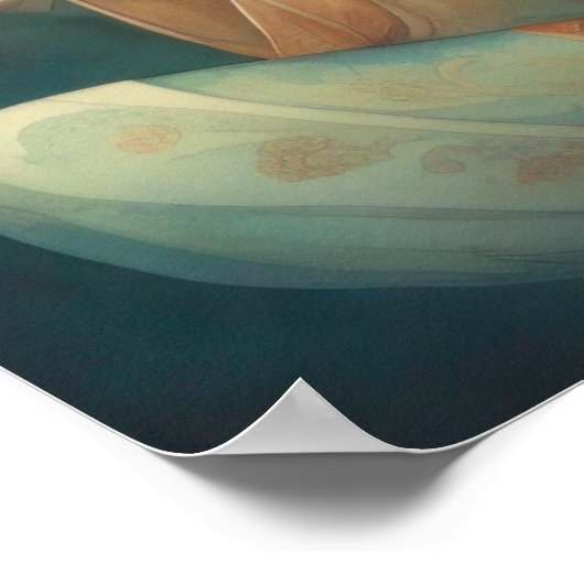 水彩美絵画しいアジアの女性の花 ポスター (角)