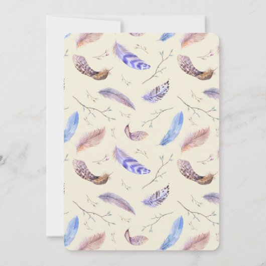 水彩羽とフレームファンシー誕生日 招待状 (裏面)
