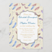 水彩羽のパターンとフレファンシーーム結婚ズ 招待状 (正面/裏面)