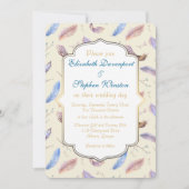 水彩羽のパターンとフレファンシーーム結婚ズ 招待状 (正面)