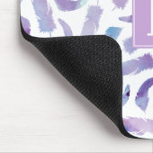 水彩羽の模様とモノグラム マウスパッド (コーナー)