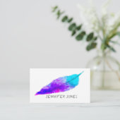 水彩羽アートパープルターコイズ 芸術的 名刺 (スタンド正面)