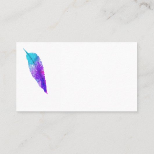 水彩羽アートパープルターコイズ 芸術的 名刺 (裏面)