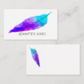 水彩羽アートパープルターコイズ 芸術的 名刺 (正面/裏面)