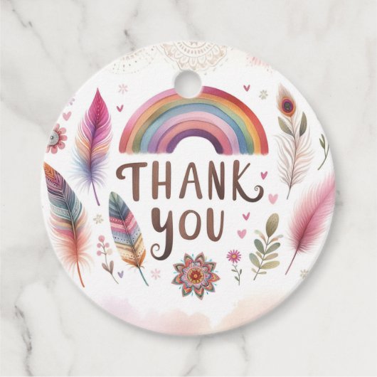 水彩羽ボヘミアンボホバースデーパーティー フェイバータグ (正面)