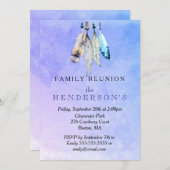 水彩羽毛オンパープルバックファミリー懇親会 招待状 (正面/裏面)