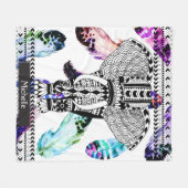 水彩羽毛トライバルゾウパターン（の模様が）あるント フリースブランケット (正面(横))