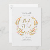 水彩羽毛ボホ〔雄ジカの〕枝角保存日付 案内ポストカード (正面/裏面)