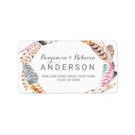 水彩羽素朴ボヘミ結婚アン ラベル