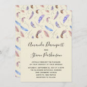 水彩羽葉と結婚 招待状 (正面/裏面)