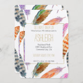 水彩羽誕生日 招待状 (正面/裏面)