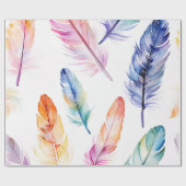 水彩羽：繊細なエレガンス ラッピングペーパー (フラット)