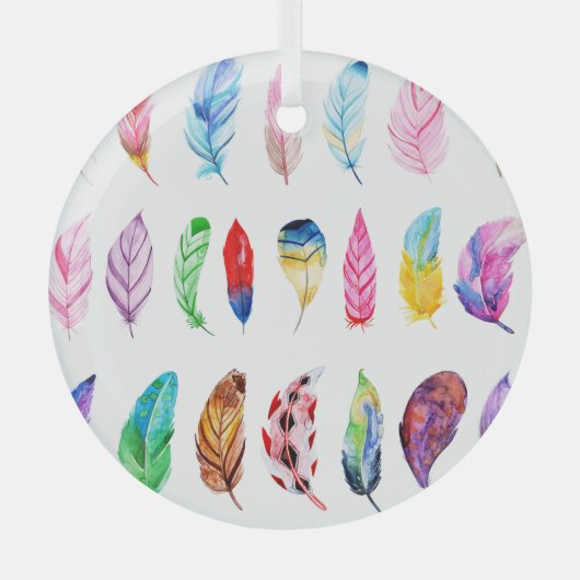 水彩羽：美しいコレクションヴィンテージ。 ガラスオーナメント (正面)