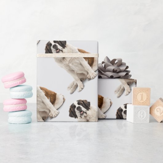 水彩聖ベルナルドッグペット動物おもしろいアート ラッピングペーパー (ベビーシャワー)