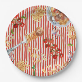 水彩肉丸意大利食品插图 ペーパープレート