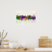 水彩背景のグランドラピッドのスカイライン ポスター (キッチン)