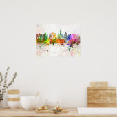 水彩背景のリールスカイライン ポスター (キッチン)