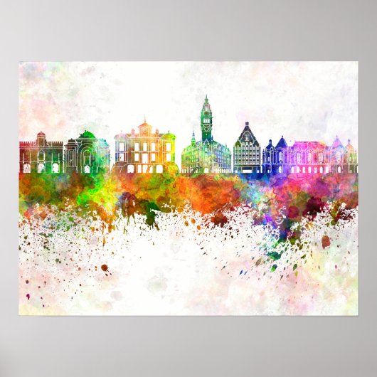 水彩背景のリールスカイライン ポスター (正面)