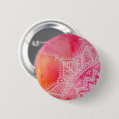 水彩背景の曼荼羅花 – ピンク 缶バッジ (正面&裏面)