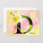 水彩背景の花アルファベット ポストカード (正面/裏面)