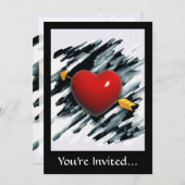 水彩背景の赤いハートの絵 招待状 (正面/裏面)