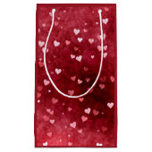 水彩背景ピンクハート スモールペーパーバッグ (正面)