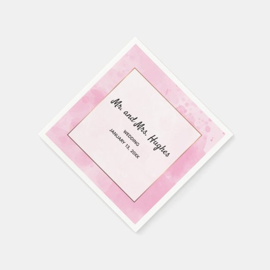 水彩背景ピンク結婚のロマンチック スタンダードカクテルナプキン (角)