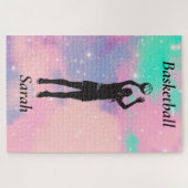 水彩背景女子バスケットボール ジグソーパズル (横)