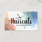 水彩背景 |はさみ |ヘアカット 名刺 (正面)