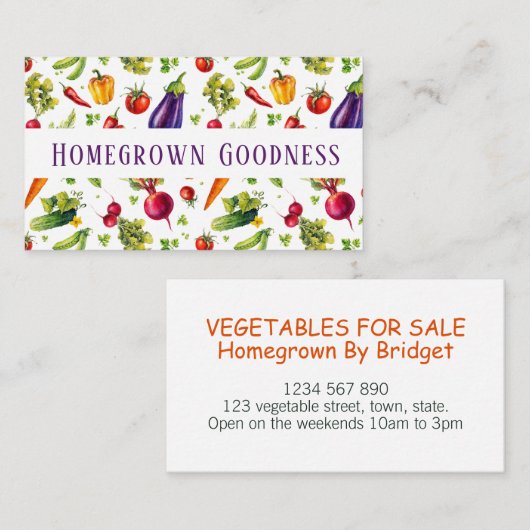 水彩自家栽培野菜柄 名刺 (正面/裏面)