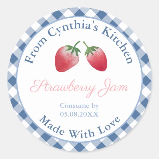 水彩自家製いちごジャムのラベル ラウンドシール (正面)