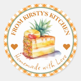 水彩自家製ジンガムパイナップルケーキラベル ラウンドシール