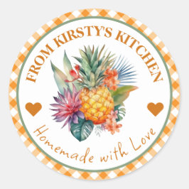 水彩自家製ジンガムパイナップルジュースラベル ラウンドシール