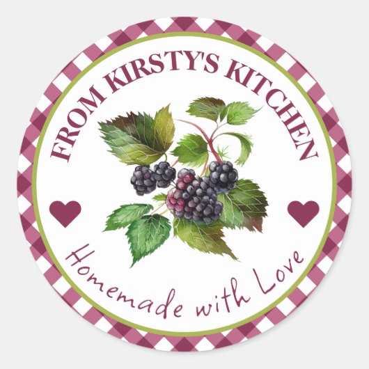 水彩自家製ジンガムブラックベリージャムラベル ラウンドシール (正面)