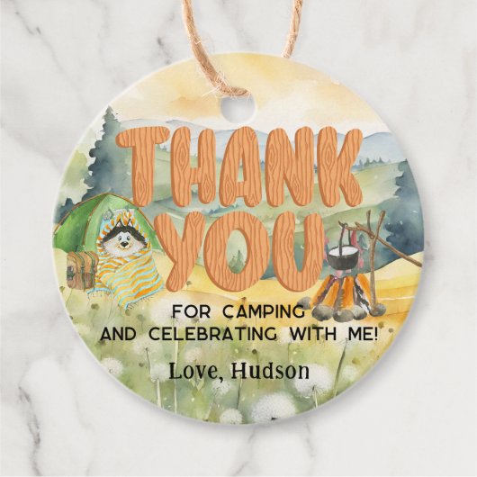 水彩自然かわいいキャンプ犬ありがとう フェイバータグ (正面)