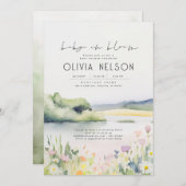 水彩自然とワイルドフラワーベビーシャワー 招待状 (正面/裏面)