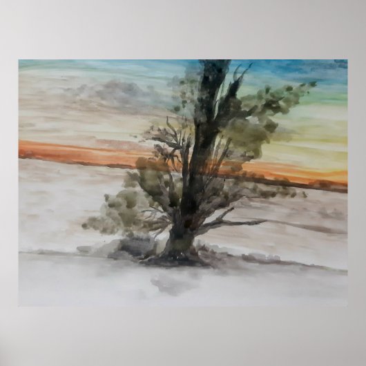 水彩自然の夕日の風景絵画ズ ポスター (正面)