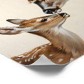 水彩自然の母鹿と子鹿のアート ポスター (角)