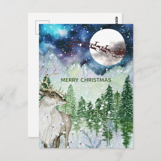 水彩自然クリスマスサンタトナディアディアー ポストカード (正面/裏面)