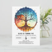 水彩自然ツリーオブライフ誕生日 招待状 (スタンド正面)