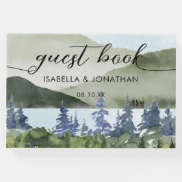 水彩自然フォレストマウンテンアウトドア結婚ーズ ゲストブック