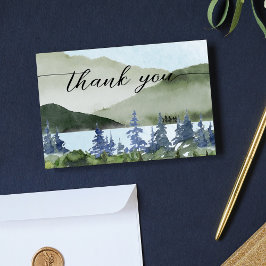 水彩自然フォレストマウンテンアウトドア結婚ーズ サンキューカード