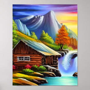 水彩自然マウンテンウォー絵画プーズ ポスター