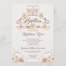 水彩自然乾燥花の洗礼 招待状