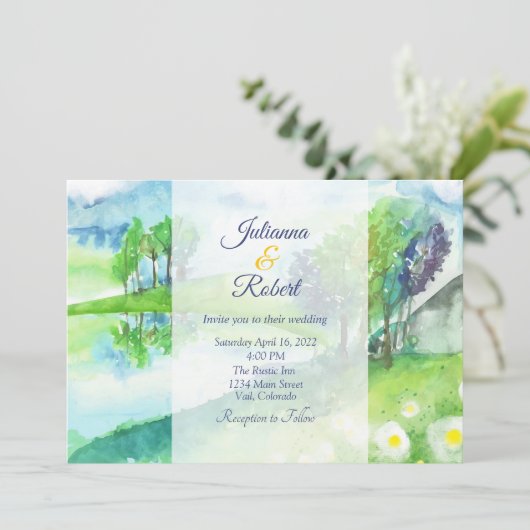 水彩自然景観結婚式招待状 招待状 (スタンド正面)