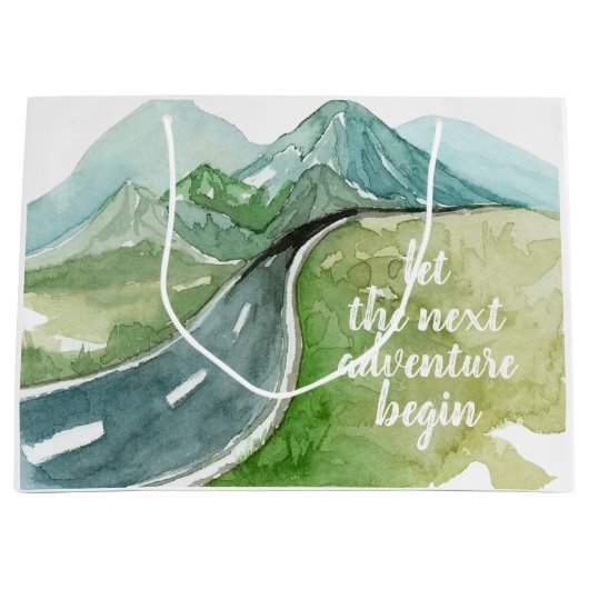 水彩自然次の冒険を始めよう ラージペーパーバッグ (正面)